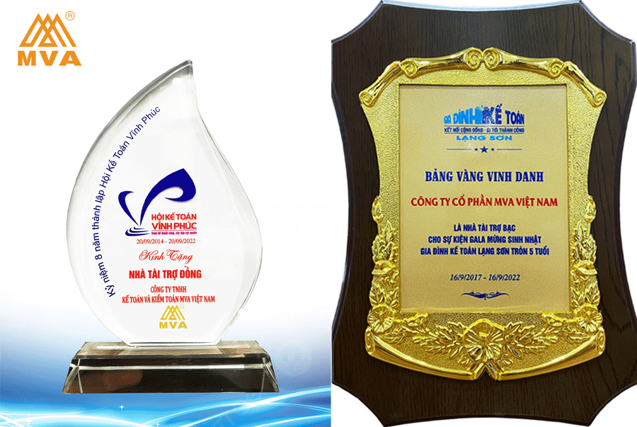 Bảng vàng và cúp vinh danh MVA là nhà tài trợ