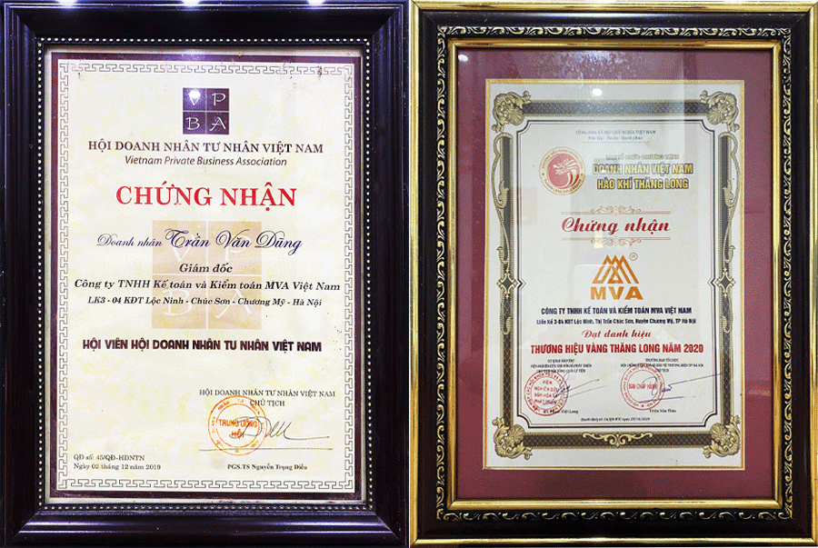 Chứng nhận MVA thương hiệu vàng Thăng Long và doanh nhân ưu tú